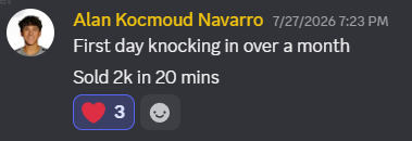 Member: sold 2k in 20 minutes on first day knocking