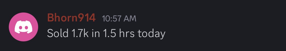 Member: sold 1.7k in 1.5 hours